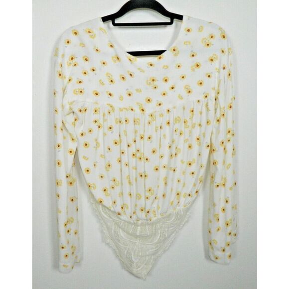 Intimately Free People Bodysuit‎ Small White Yellow Floral Sunflower Lace Bottom - Picture 2 of 8